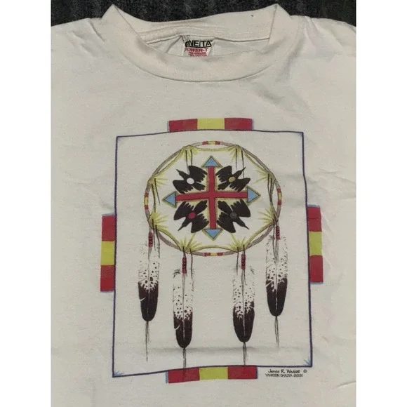 Vintage 90s James R. Weddell Yankton Dakota Sioux t-shirt Size XL Off White - Picture 2 of 6